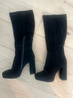 Steve Madden Black Suede High Heel Knee Boots - Women's Fashion Boots